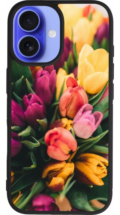 iPhone 16 Case Hülle - Silikon schwarz Bouquet of tulips Spring 2026