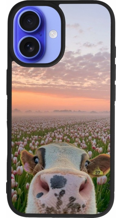 iPhone 16 Case Hülle - Silikon schwarz Cow with tulips Spring 2026
