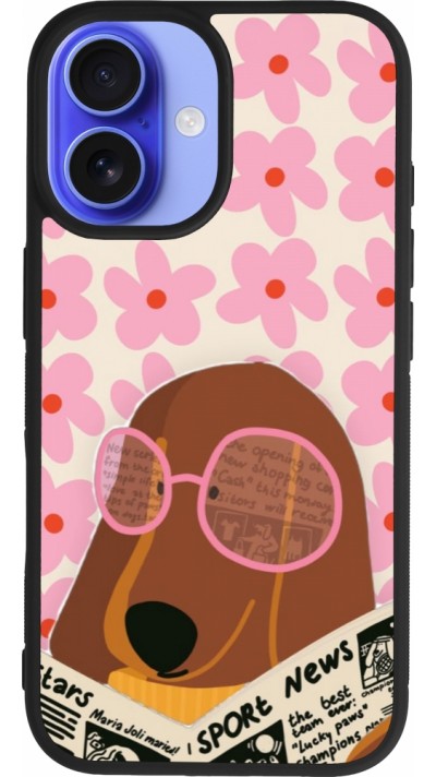 iPhone 16 Case Hülle - Silikon schwarz Dog with newspaper Spring 2026