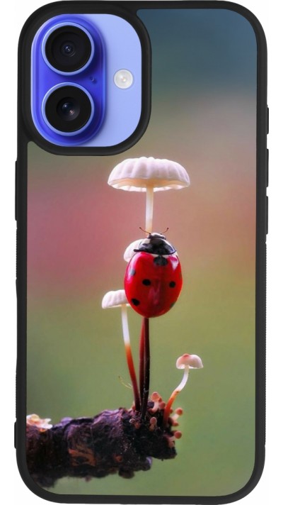 iPhone 16 Case Hülle - Silikon schwarz Ladybird on a mushroom Spring 2026
