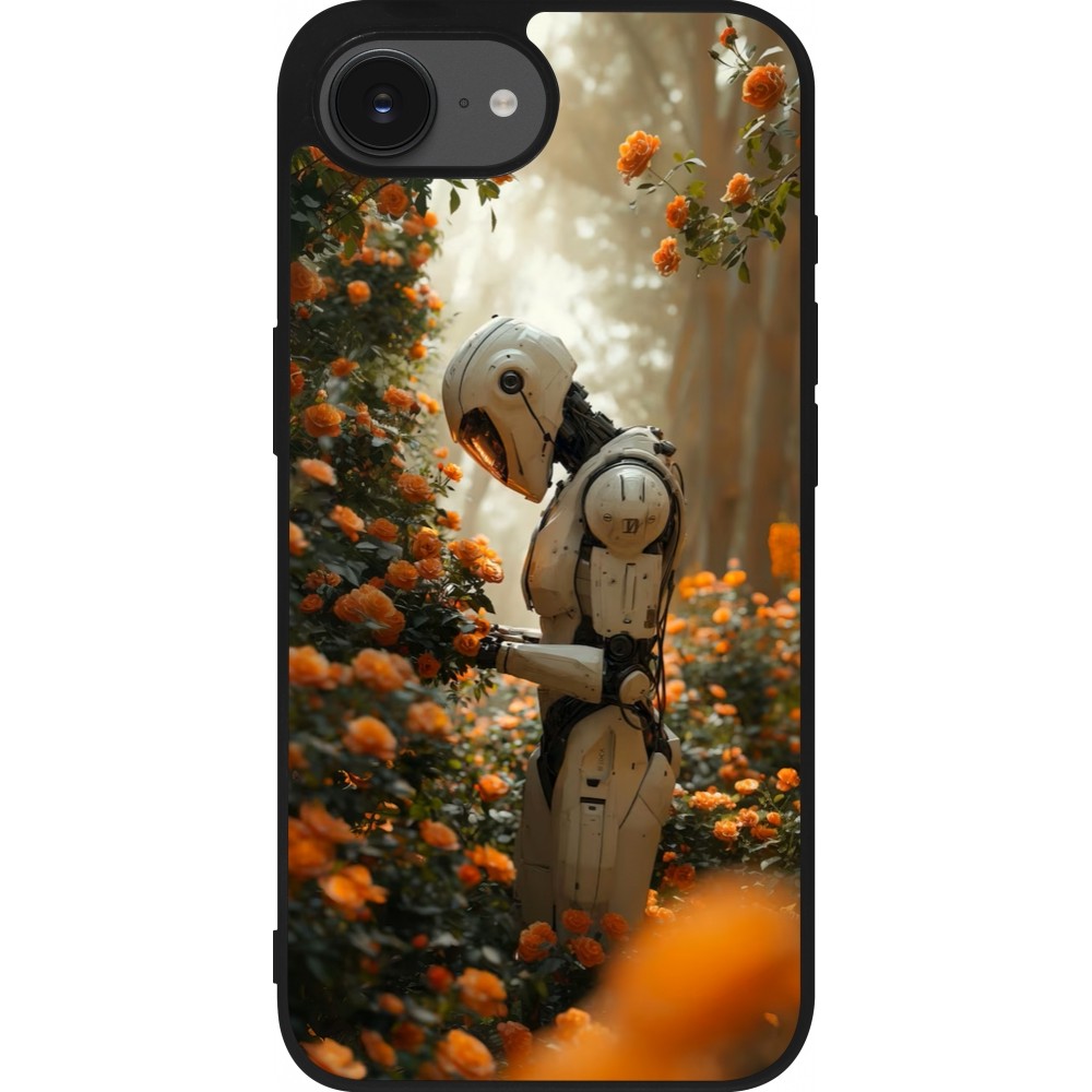 Coque iPhone 16e - Silicone rigide noir Astronaut flowers 2025
