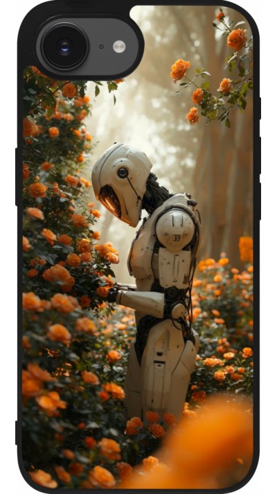 Coque iPhone 16e - Silicone rigide noir Astronaut flowers 2025