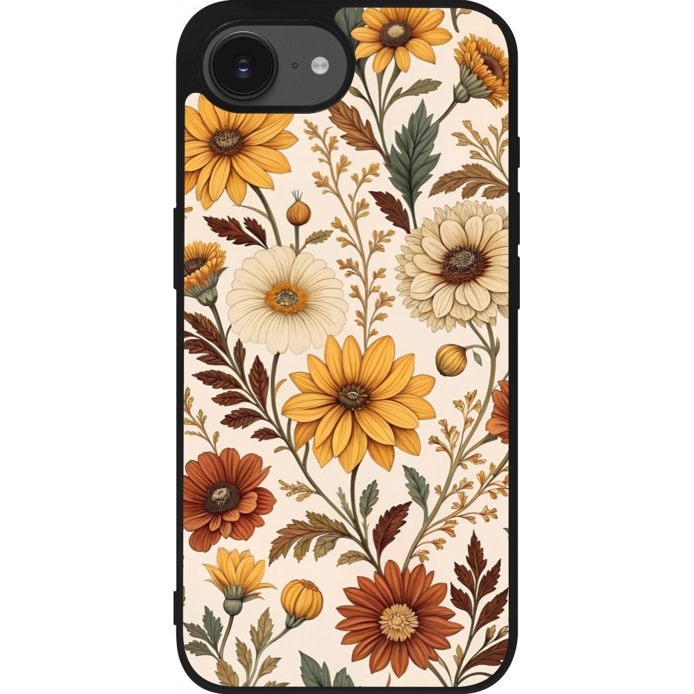 Coque iPhone 16e - Silicone rigide noir Autumn 25 Flower pattern