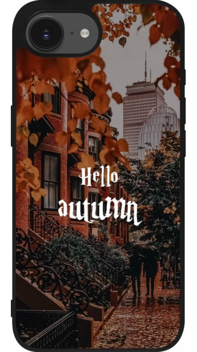 Coque iPhone 16e - Silicone rigide noir Autumn 25 Hello autumn