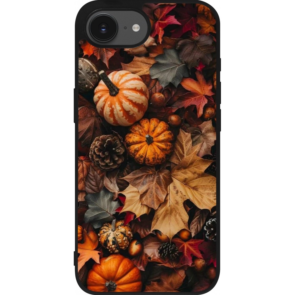 Coque iPhone 16e - Silicone rigide noir Autumn 25 Pumpkin
