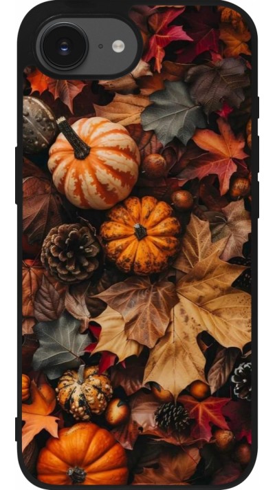 Coque iPhone 16e - Silicone rigide noir Autumn 25 Pumpkin
