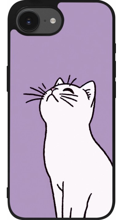 Coque iPhone 16e - Silicone rigide noir Chat sur fond violet