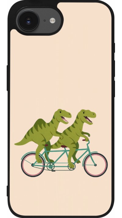 Coque iPhone 17e / 16e - Silicone rigide noir Dinosaurs on bikes 2026