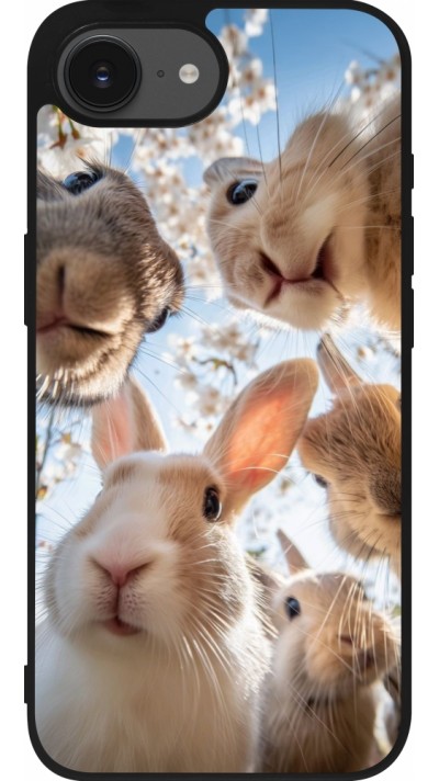 Coque iPhone 17e / 16e - Silicone rigide noir Easter 2026 Rabbits