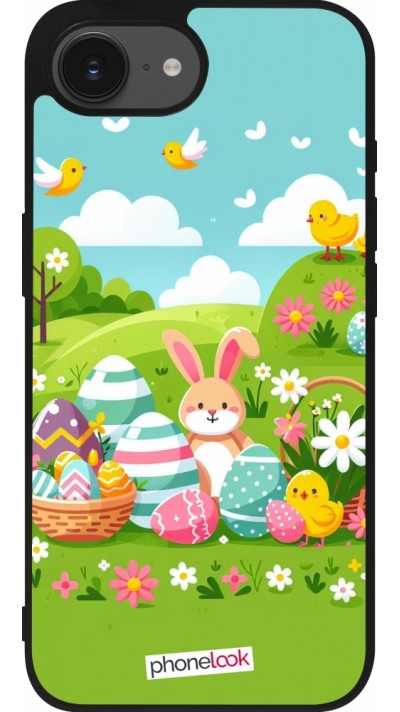Coque iPhone 16e - Silicone rigide noir Easter 2025 Green