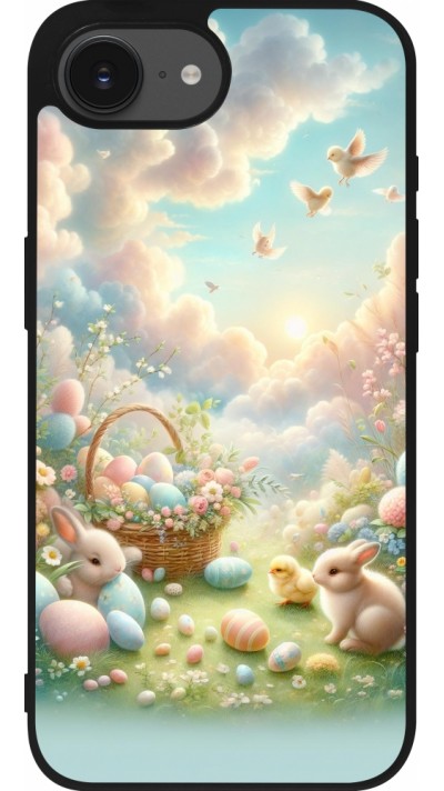 Coque iPhone 16e - Silicone rigide noir Easter 2025 Pastel Pâques