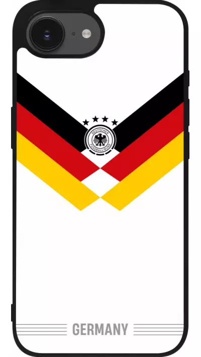 Coque iPhone 17e / 16e - Silicone rigide noir Maillot de football Allemagne 2026 personnalisable