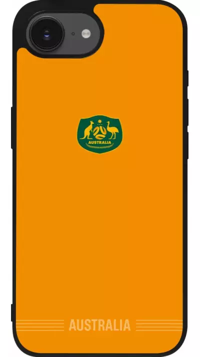 Coque iPhone 17e / 16e - Silicone rigide noir Maillot de football Australie 2026 personnalisable