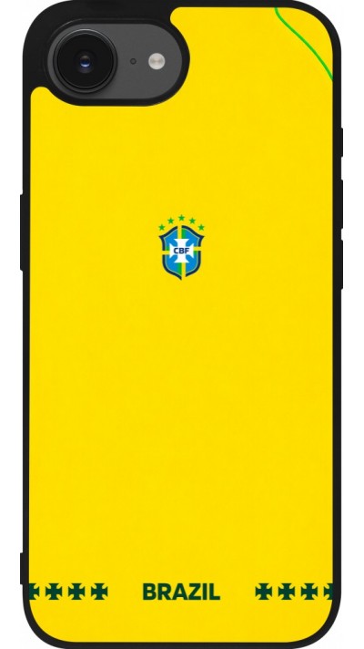 Coque iPhone 17e / 16e - Silicone rigide noir Maillot de football Bresil 2026 personnalisable