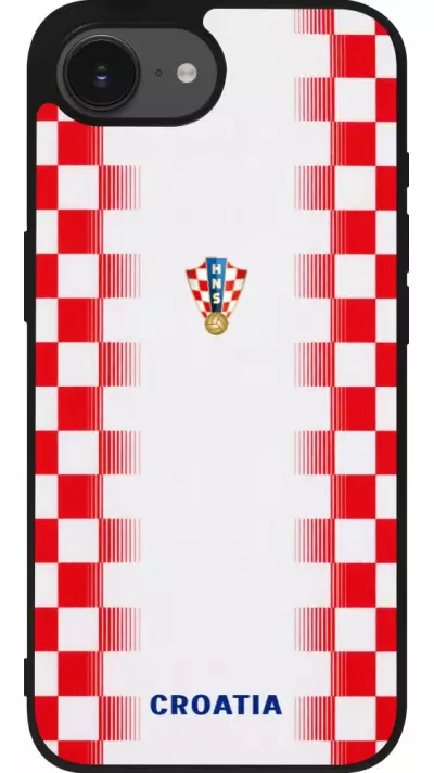 Coque iPhone 17e / 16e - Silicone rigide noir Maillot de football Croatie 2026 personnalisable
