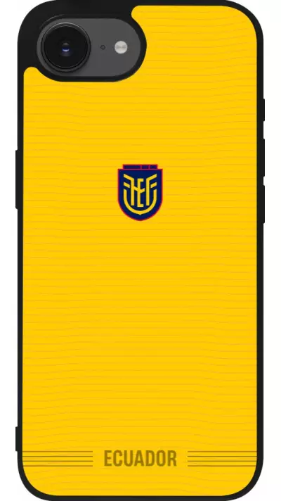 Coque iPhone 17e / 16e - Silicone rigide noir Maillot de football E?quateur 2026 personnalisable