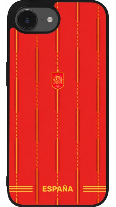 Coque iPhone 17e / 16e - Silicone rigide noir Maillot de football Espagne 2026 personnalisable