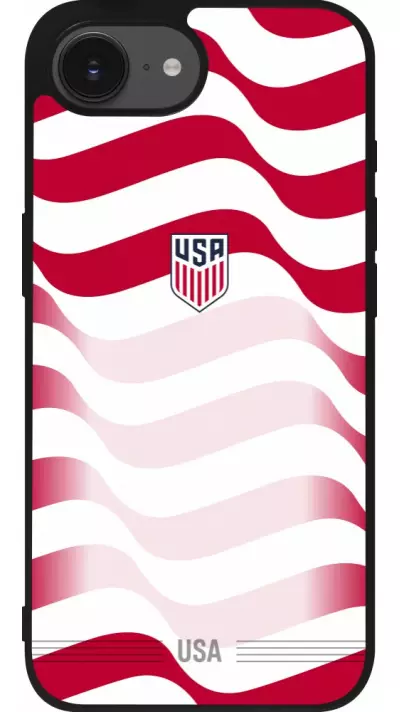 Coque iPhone 17e / 16e - Silicone rigide noir Maillot de football États-Unis 2026 personnalisable