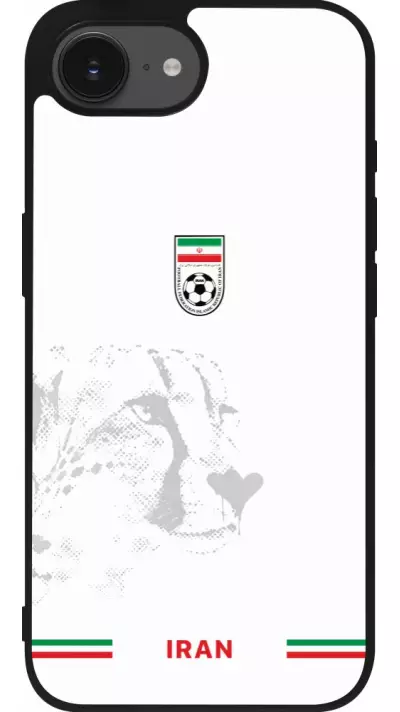 Coque iPhone 17e / 16e - Silicone rigide noir Maillot de football Iran 2026 personnalisable