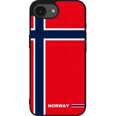 Coque iPhone 17e / 16e - Silicone rigide noir Maillot de football Norvège 2026 personnalisable