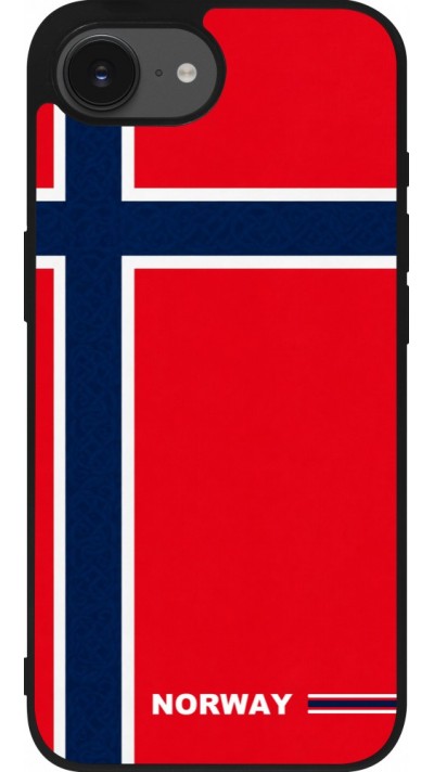 Coque iPhone 17e / 16e - Silicone rigide noir Maillot de football Norvège 2026 personnalisable