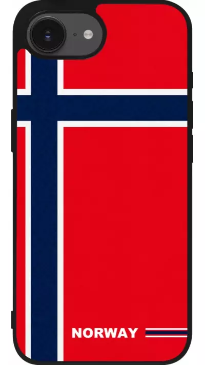 Coque iPhone 17e / 16e - Silicone rigide noir Maillot de football Norvège 2026 personnalisable