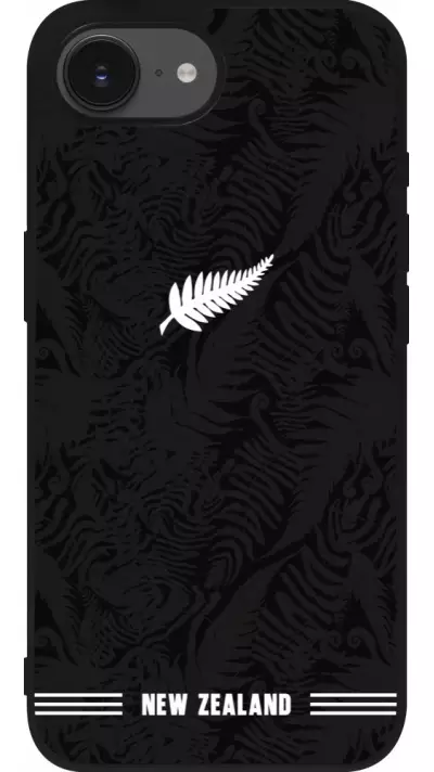 Coque iPhone 17e / 16e - Silicone rigide noir Maillot de football Nouvelle-Zélande 2026 personnalisable