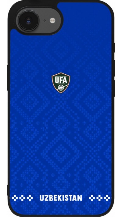 Coque iPhone 17e / 16e - Silicone rigide noir Maillot de football Ouzbékistan 2026 personnalisable