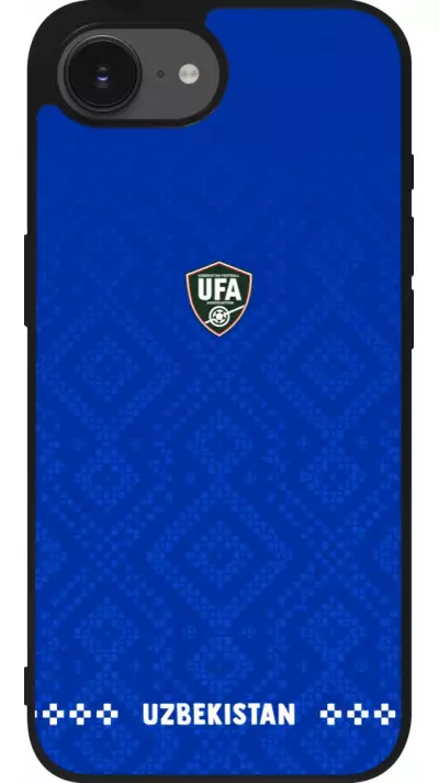 Coque iPhone 17e / 16e - Silicone rigide noir Maillot de football Ouzbékistan 2026 personnalisable