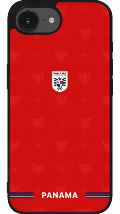 Coque iPhone 17e / 16e - Silicone rigide noir Maillot de football Panama 2026 personnalisable