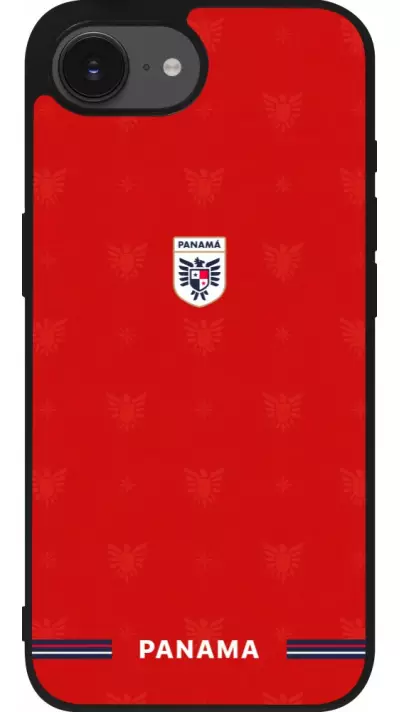 Coque iPhone 17e / 16e - Silicone rigide noir Maillot de football Panama 2026 personnalisable