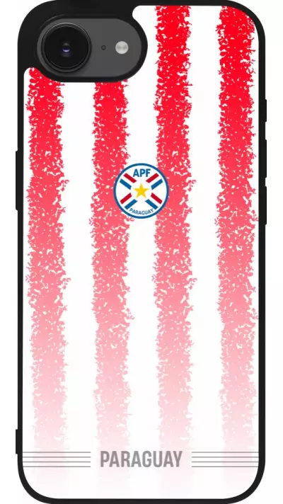 Coque iPhone 17e / 16e - Silicone rigide noir Maillot de football Paraguay 2026 personnalisable