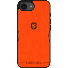Coque iPhone 17e / 16e - Silicone rigide noir Maillot de football Pays-Bas 2026 personnalisable