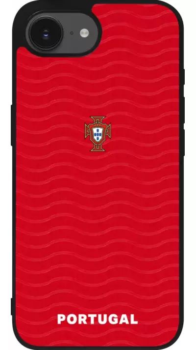Coque iPhone 17e / 16e - Silicone rigide noir Maillot de football Portugal 2026 personnalisable