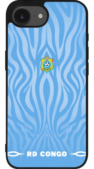 Coque iPhone 17e / 16e - Silicone rigide noir Maillot de football RD Congo 2026 personnalisable