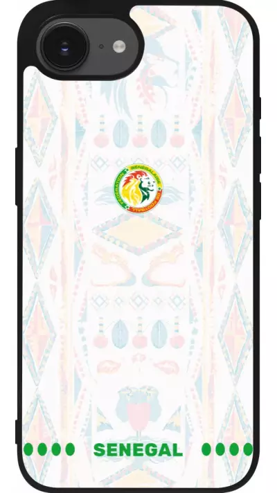 Coque iPhone 17e / 16e - Silicone rigide noir Maillot de football Sénégal 2026 personnalisable