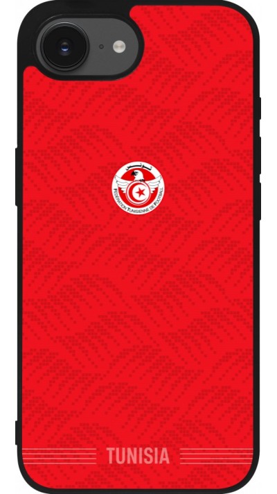 Coque iPhone 17e / 16e - Silicone rigide noir Maillot de football Tunisie 2026 personnalisable