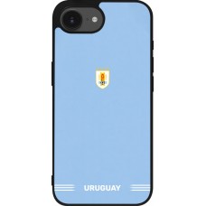 Coque iPhone 17e / 16e - Silicone rigide noir Maillot de football Uruguay 2026 personnalisable