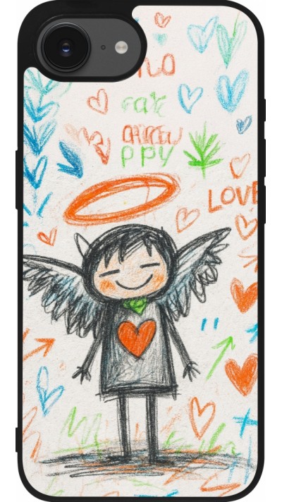Coque iPhone 16e - Silicone rigide noir Little Angel Sketch Love