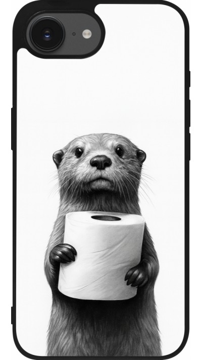 Coque iPhone 16e - Silicone rigide noir Loutre papier de toilette