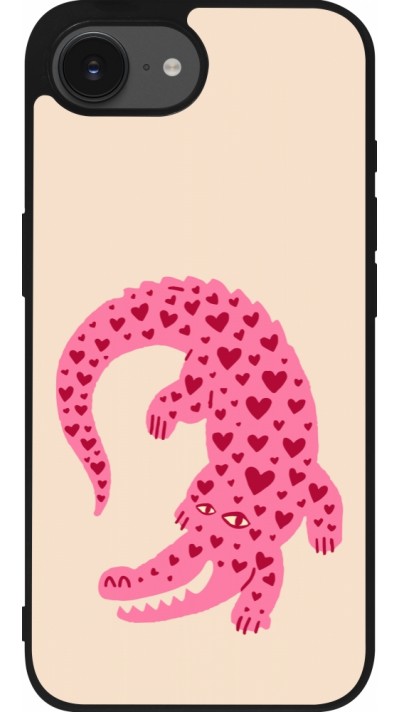 Coque iPhone 17e / 16e - Silicone rigide noir Pink crocodile 2026
