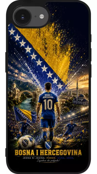 Coque iPhone 17e / 16e - Silicone rigide noir Football Bosnie-Herzégovine splash 2026