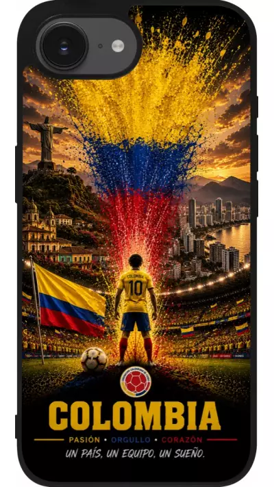 Coque iPhone 17e / 16e - Silicone rigide noir Football Colombie splash 2026