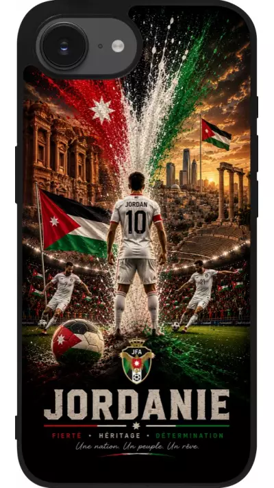 Coque iPhone 17e / 16e - Silicone rigide noir Football Jordanie splash 2026