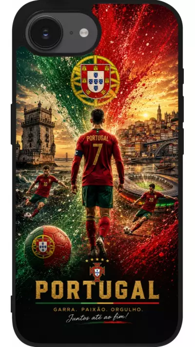 Coque iPhone 17e / 16e - Silicone rigide noir Football Portugal splash 2026