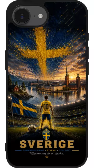 Coque iPhone 17e / 16e - Silicone rigide noir Football Suède splash 2026