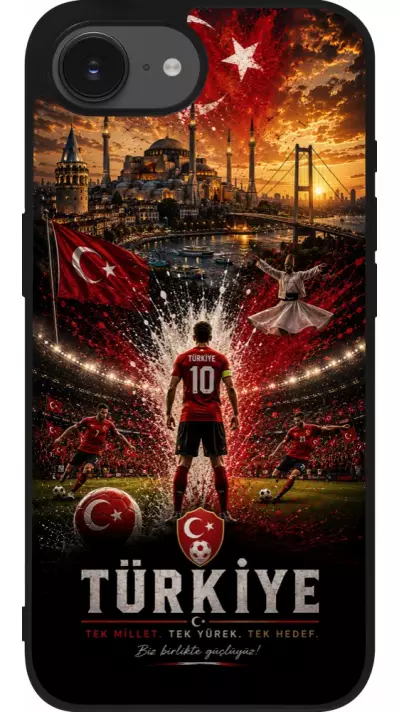 Coque iPhone 17e / 16e - Silicone rigide noir Football Turquie splash 2026