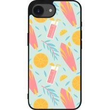 Coque iPhone 17e / 16e - Silicone rigide noir Summer 2025 Pattern citron