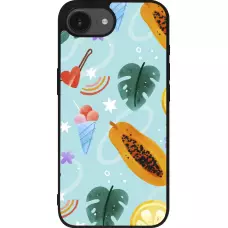 Coque iPhone 16e - Silicone rigide noir Summer 2025 Pattern papaya