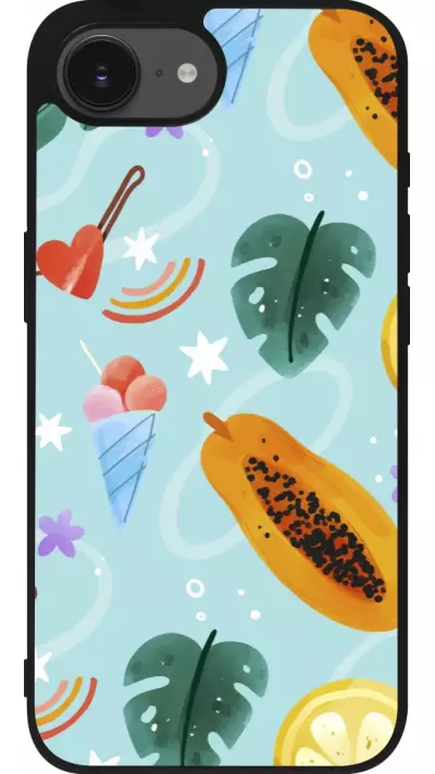 Coque iPhone 16e - Silicone rigide noir Summer 2025 Pattern papaya